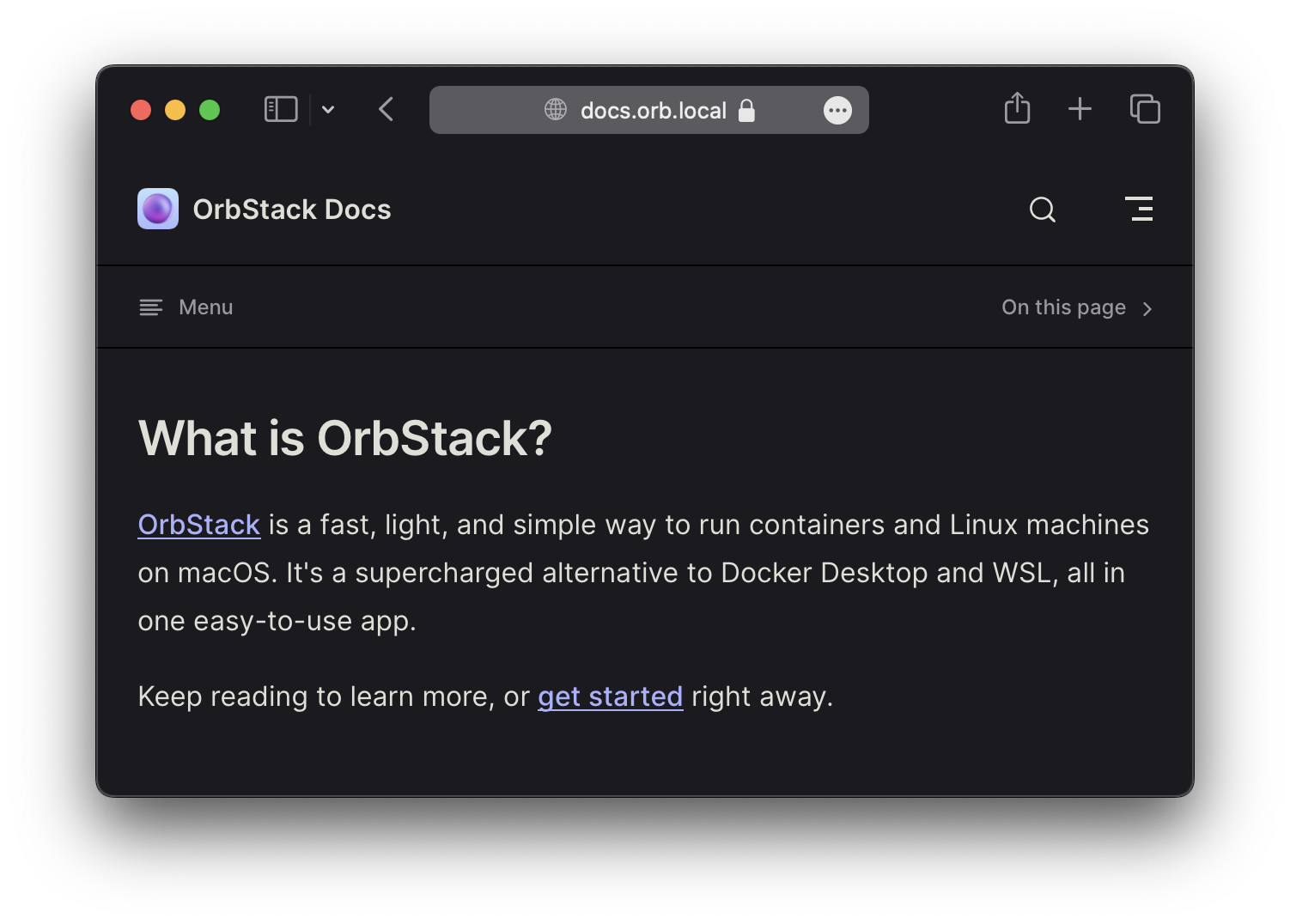 Screenshot of OrbStack domains